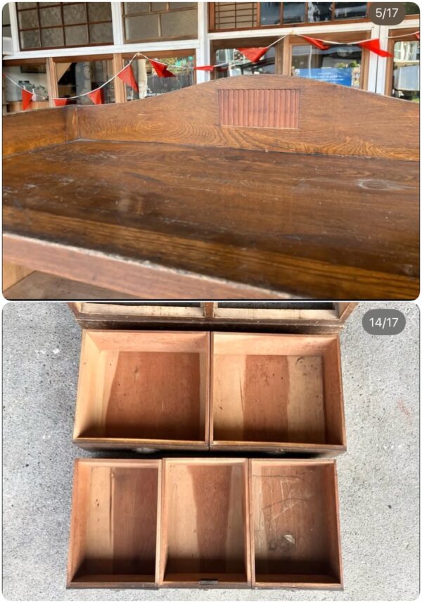 落ち着きのある色味のオープン棚